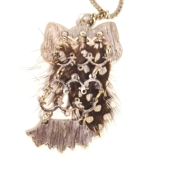 Charming Charlie Owl Pendant Necklace Faux Feather Chain 28"-30" Adjustable - Picture 6 of 6